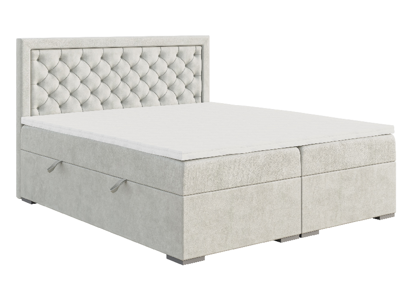 Pat matrimonial Boxspring 160 cm Bohem (ivory) (cu saltea și sp. depozitare)