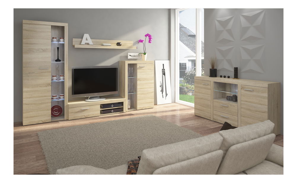 Obývacia stena Rudby (dub sonoma) (bez osvetlenia)