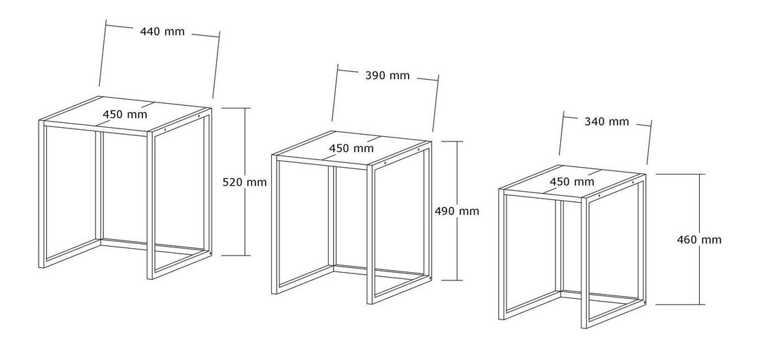 Set 3buc. măsuțe cafea Kibusa (negru + pin atlantic)