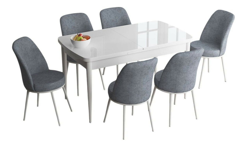 Set dining Hana (alb + gri) (pentru 6 persoane)