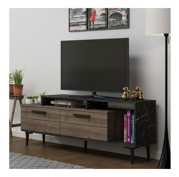 TV asztal/szekrény Kiniva (dió + fekete + márvány) 