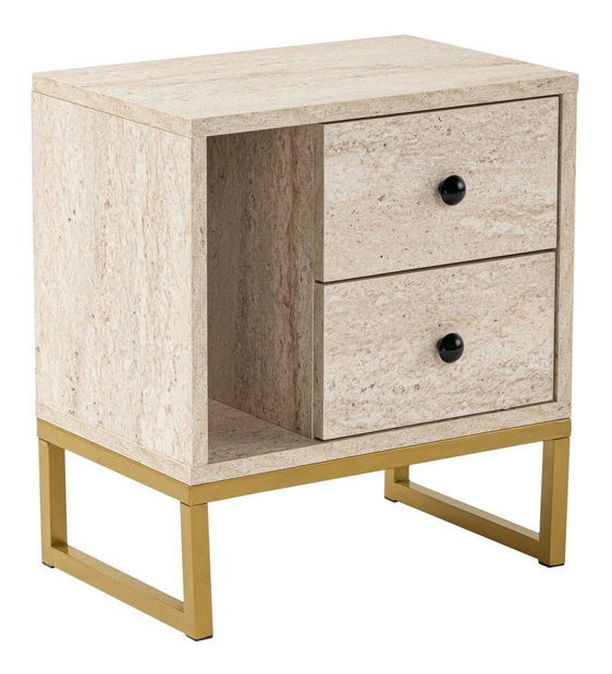Éjjeliszekrény Glimarolla (travertin + arany)