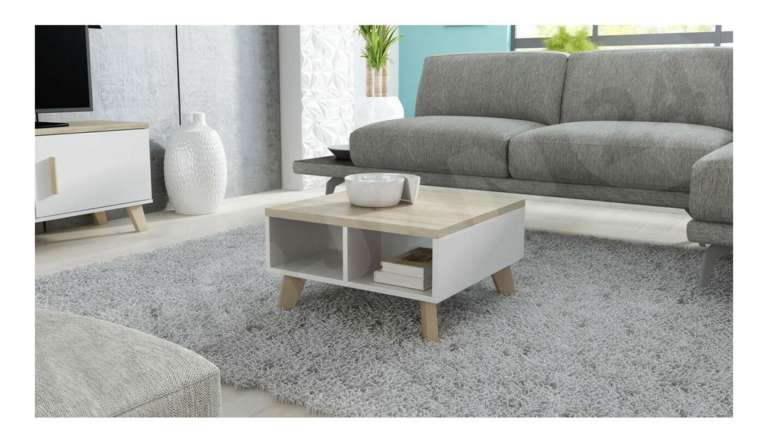 Dohányzóasztal Solara -60 (brilliáns fehér matt + sonoma tölgy)