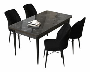 Jedálenský set Arpo L (mramor čierny + čierna) (pre 4 osoby)