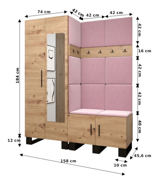 Set mobilier pentru hol Amanda 14 (Stejar artisan + Alb)