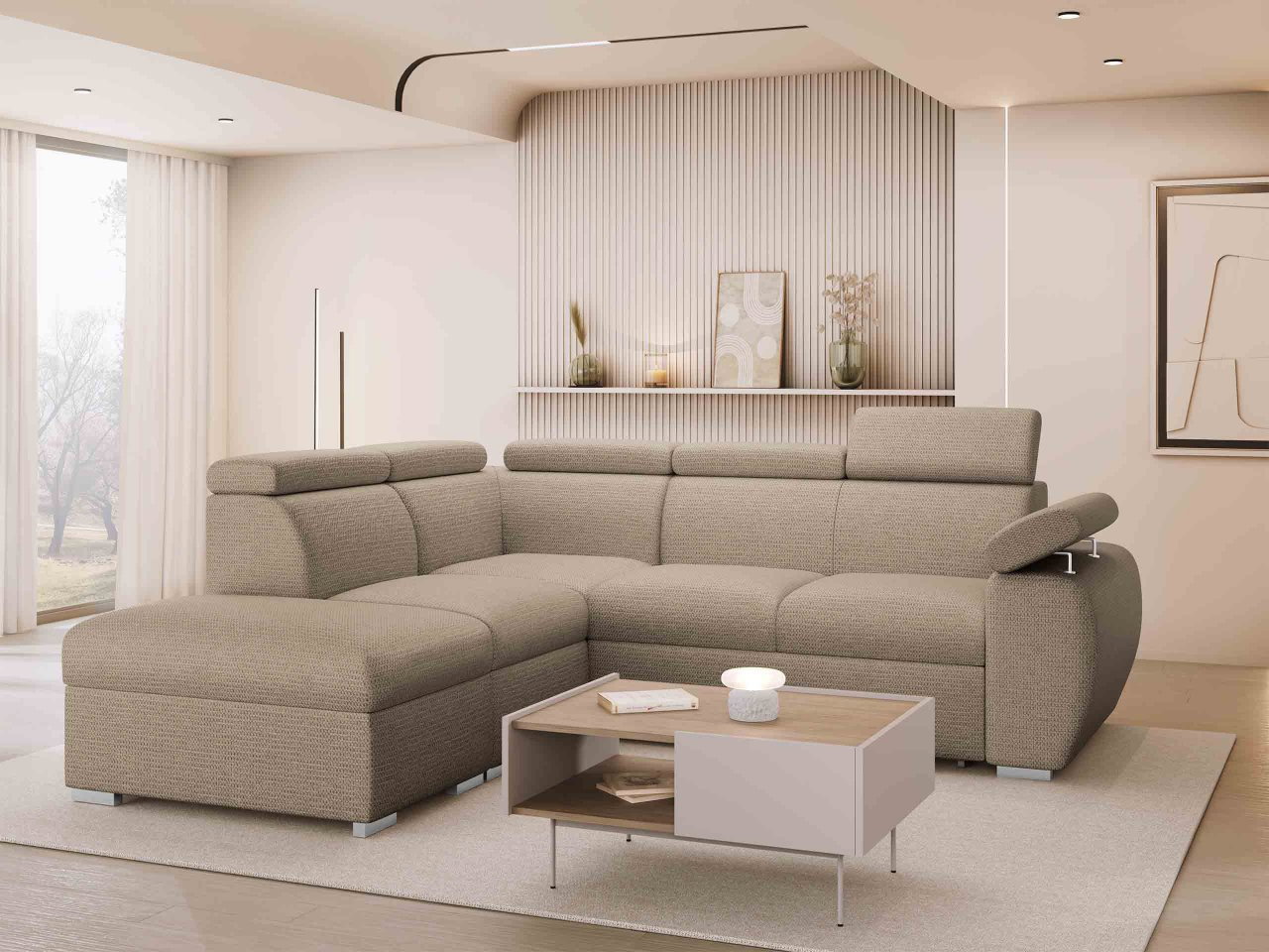 Rohová sedačka Gozo 2RR1P (hnedá) (s úl. priestorom) (L)