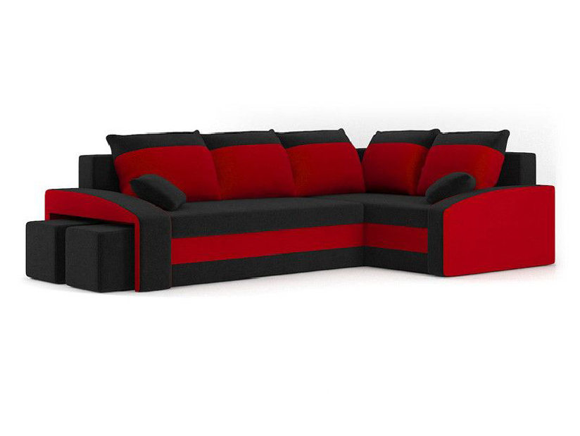 Rohová sedačka Gyan (čierna + červená) (s taburetkou) (s bonell pružinami) (P)