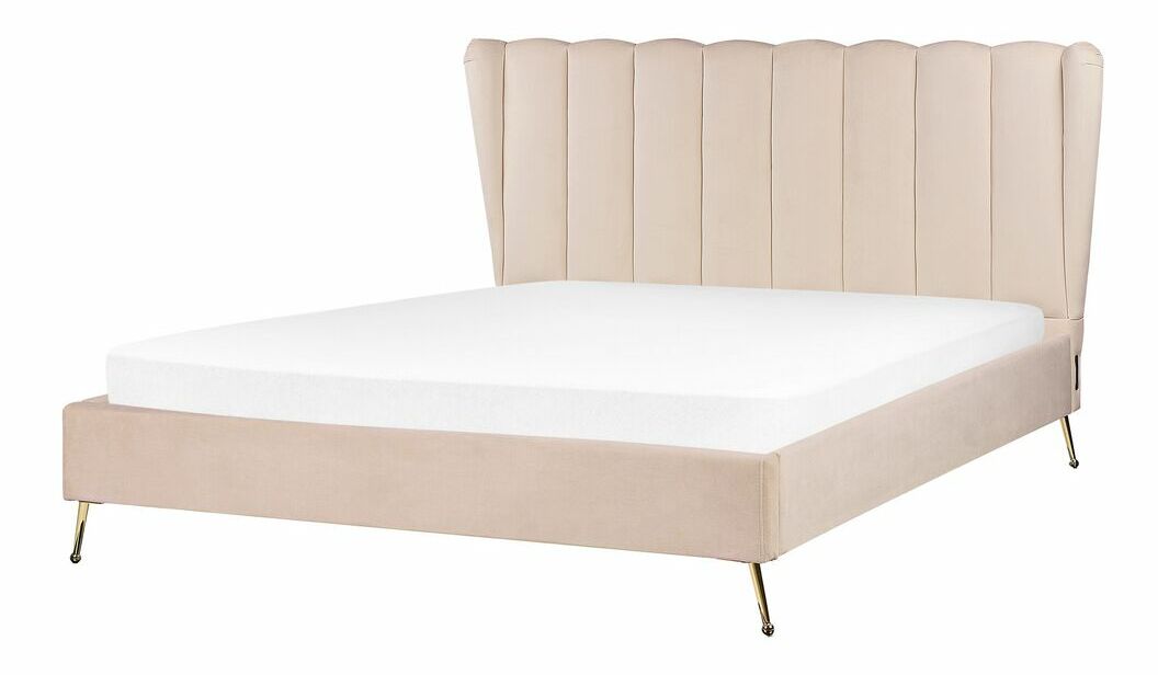 Pat matrimonial 160 cm Mirabell (bej) (cu somieră) (cu port USB)
