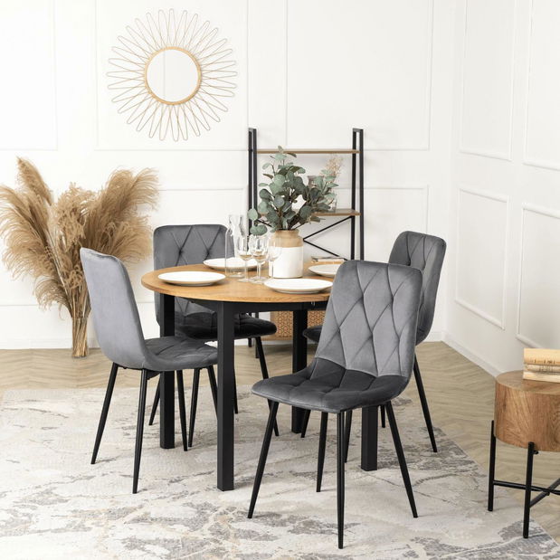 Masă extensibilă de sufragerie Klebanov (stejar + negru) (pentru 4-6 persoane) *resigilat