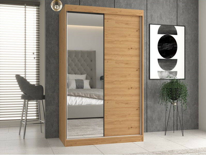 Šatníková skriňa s posuvnými dverami Igatossa 120 D (dub artisan) (so zrkadlom)