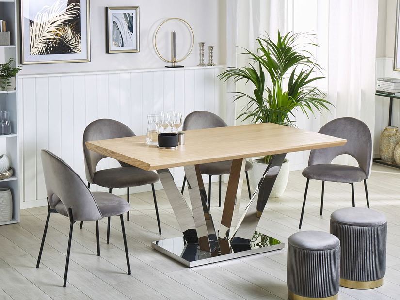 Jedálenský stôl BONTOVA (svetlé drevo + strieborná) (pre 6 osôb)