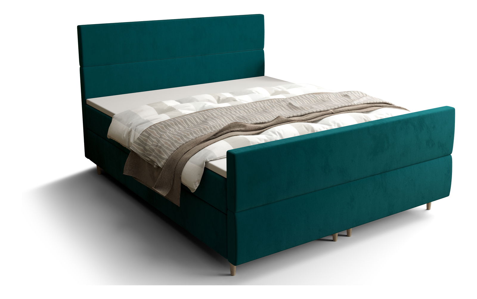 Pat matrimonial Boxspring 140 cm Flu plus (verde închis) ( cu saltea și sp. depozitare)