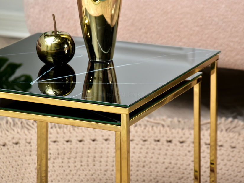 Konferenčný stolík Prana Law (čierny mramor + zlatá)