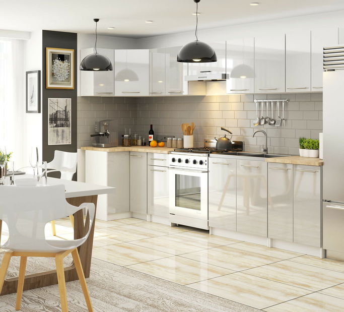 Dulap inferior de bucătărie Ozara S60 2D (alb + metalic lucios)