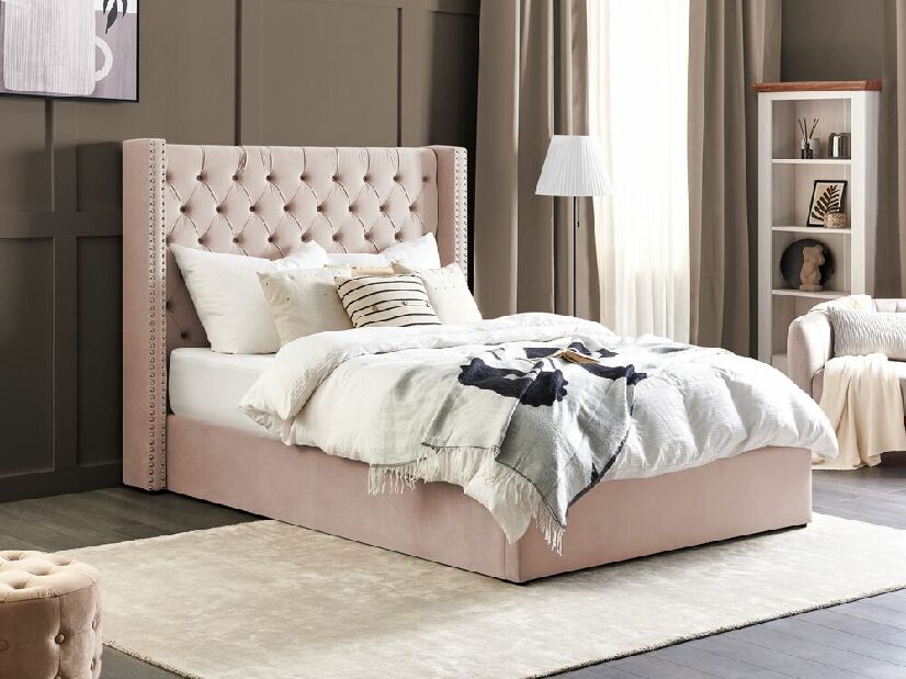 Manželská posteľ 140 cm Lubbka (ružová) (s roštom) (s úl. priestorom)