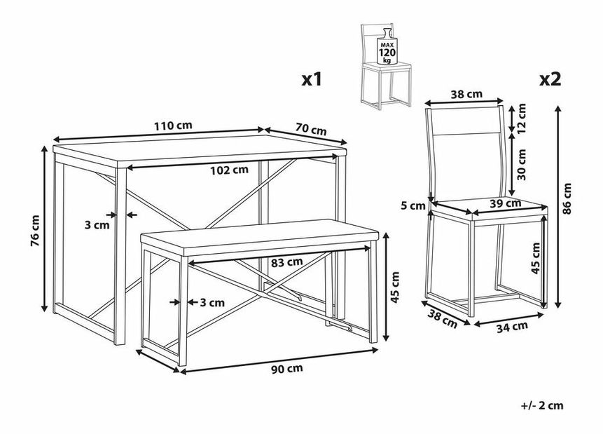 Set mobilier sufragerie FLAXON (lemn deschis + negru) (pentru 4 persoane)