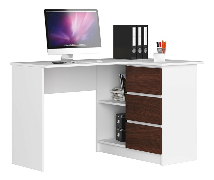 Rohový PC stolík Bodhi (biela + wenge) (P)