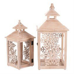 Lampáš drevený 2 ks Snehové vločky (prírodné)