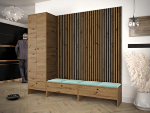 Mobilier hol Esmaldos VI (Stejar artisan + Negru + verde deschis) 