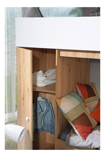 Kombinált gyerekágy 90 cm Sami 2 (artisan tölgy + matt fehér + fekete fogantyúk)