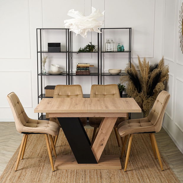 Masă sufragerie extensibilă Comentado (stejar artisan + negru) (pentru 4-6 persoane)