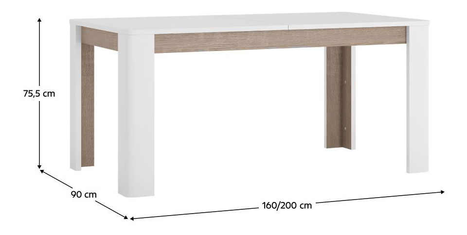 Masă de sufragerie Lynatut Typ 75 (alb ultralucios + stejar sonoma trufă închis) (pentru 6-8 persoane)