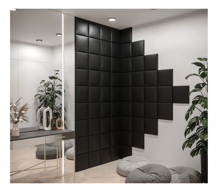 Panou tapițat Amanda (Stejar artisan + piele ecologică Negru)