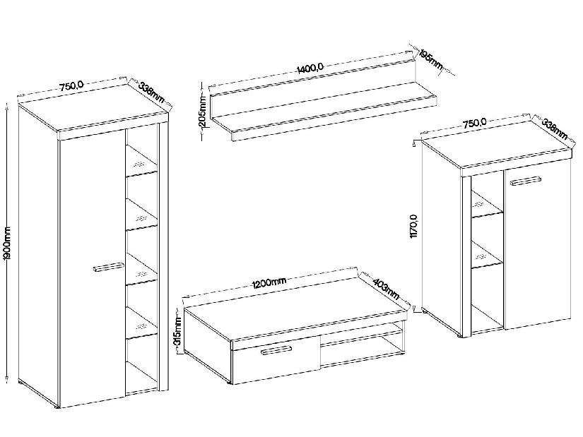 Mobilier living Reina (beton deschis + alb)