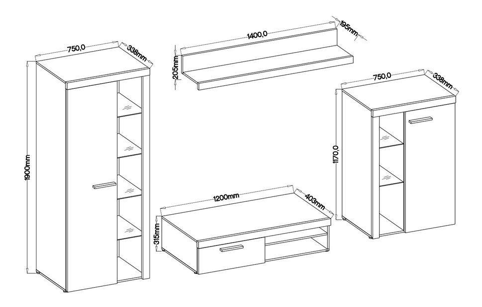 Nappali bútorsor Reina (világos beton + fehér)