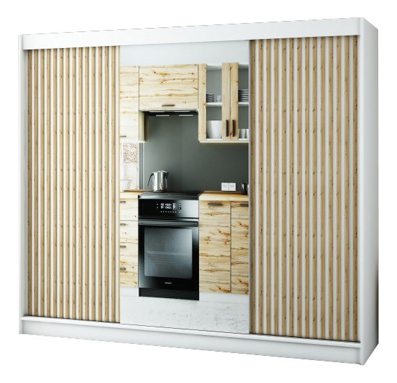 Dulap de haine 250 cm Ladonna 2 (alb mat) (cu oglindă)