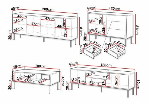 Set mobilier living Hermano II (Negru + Nuc warnia) 