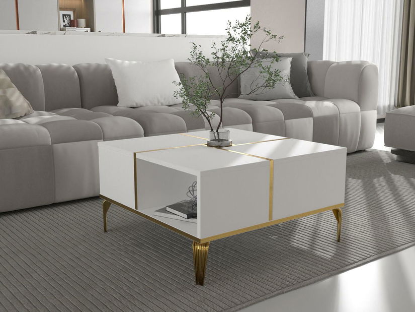 Konferenčný stolík Asir Nirva (biela + zlatá)