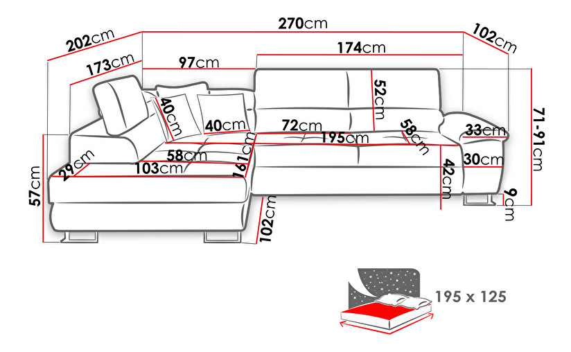 Sarokkanapé Alvan LED (szürke + fehér) (tárolóhellyel) (LED RGB világítással) (J)