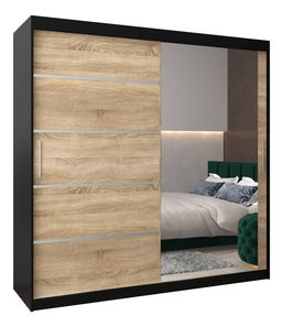 Ormar za garderobu 250 cm s ogledalom Verika 2 250 (crna + hrast sonoma)