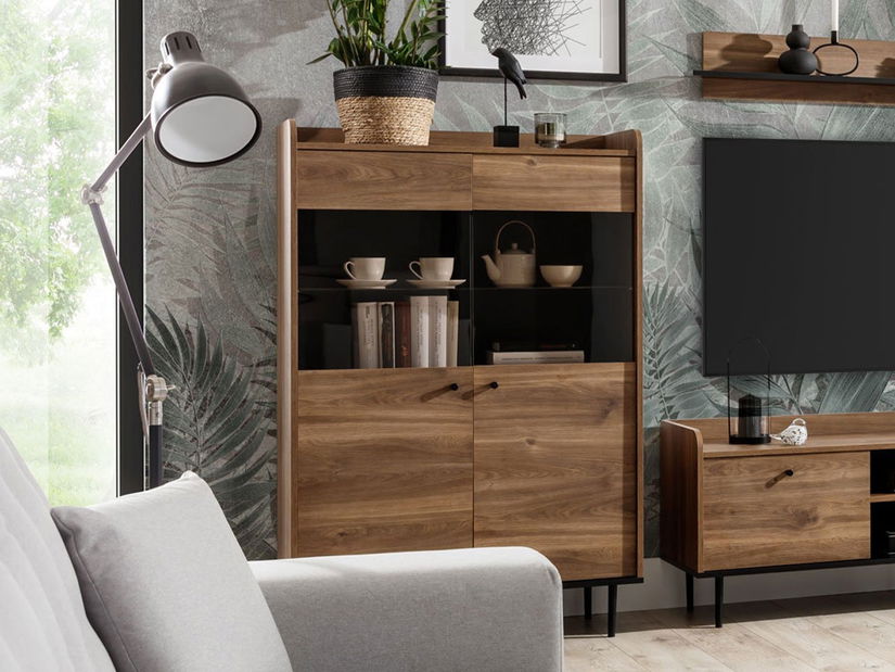 Vitrína Percival PC1 (čierna + brandy castello)