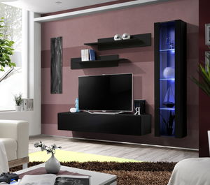 Obývacia stena Ferryhill 23 ZZ FY G2 (s osvetlením) (čierna + lesk čierny)