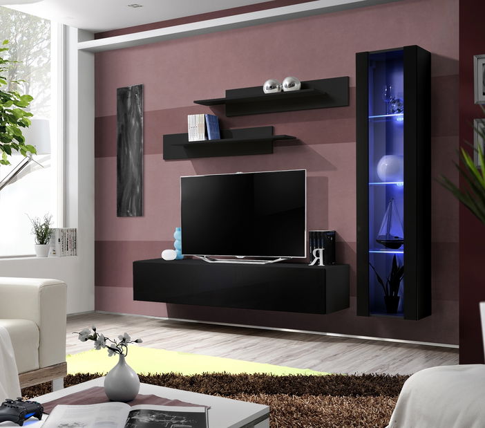 Obývacia stena Ferryhill 23 ZZ FY G2 (s osvetlením) (čierna + lesk čierny)