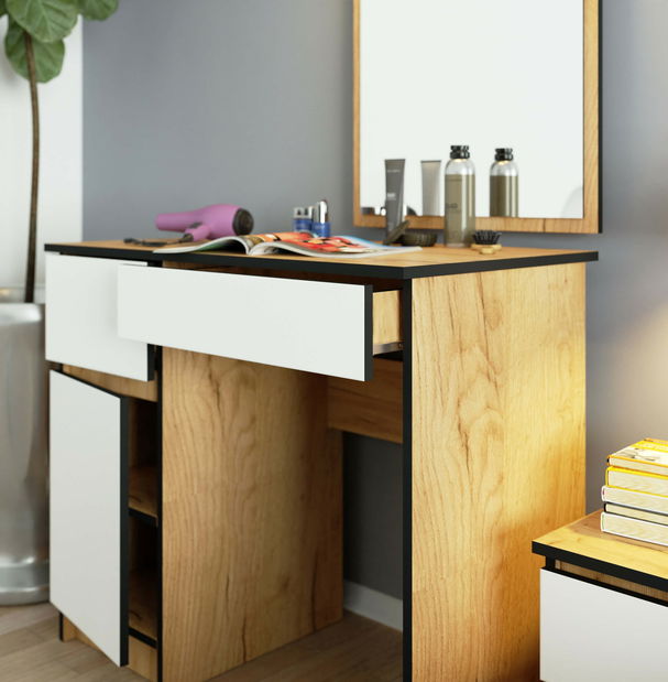 Masă de toaletă Pritha (stejar craft + alb)