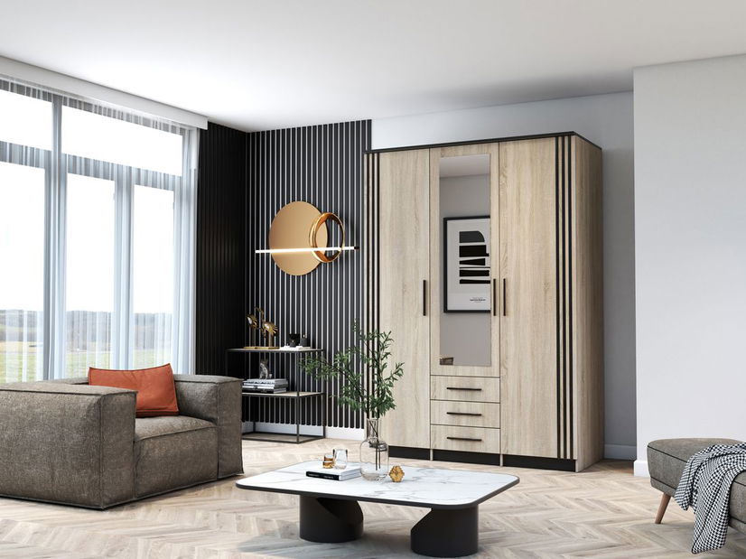 Šatníková skriňa Sabine 3DII (dub sonoma + čierna)