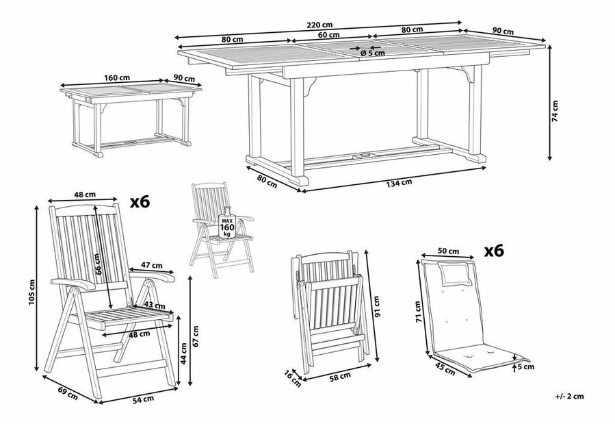 Záhradný set JAKARTA (svetlé drevo + grafit) (pre 6 osôb)