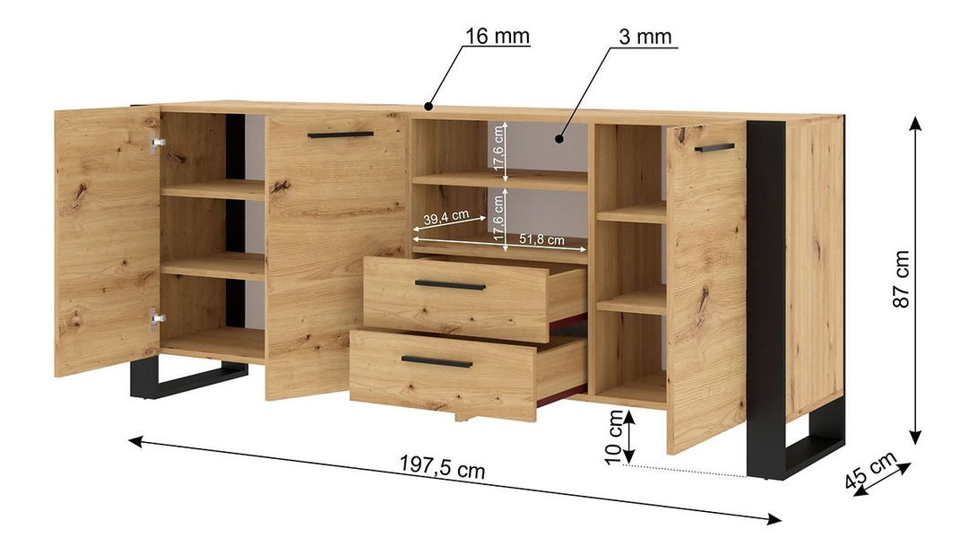 Komoda Nulakka D (hrast artisan + crna mat)