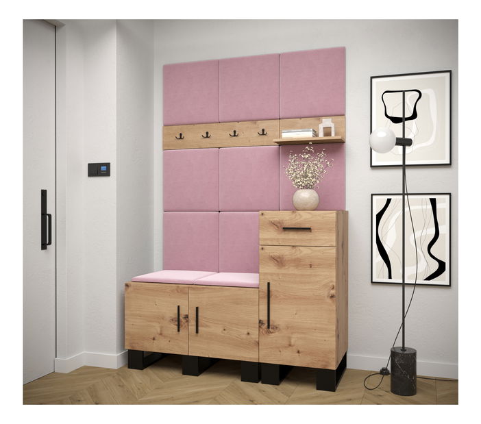 Set mobilier pentru hol Amanda 5 (Stejar artisan + roz)