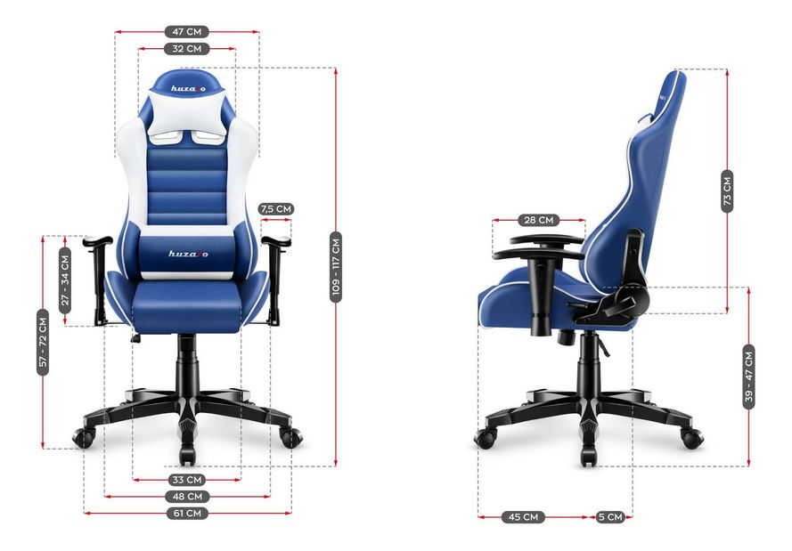 Scaun gaming pentru copii Rover 6 (alb + albastru)