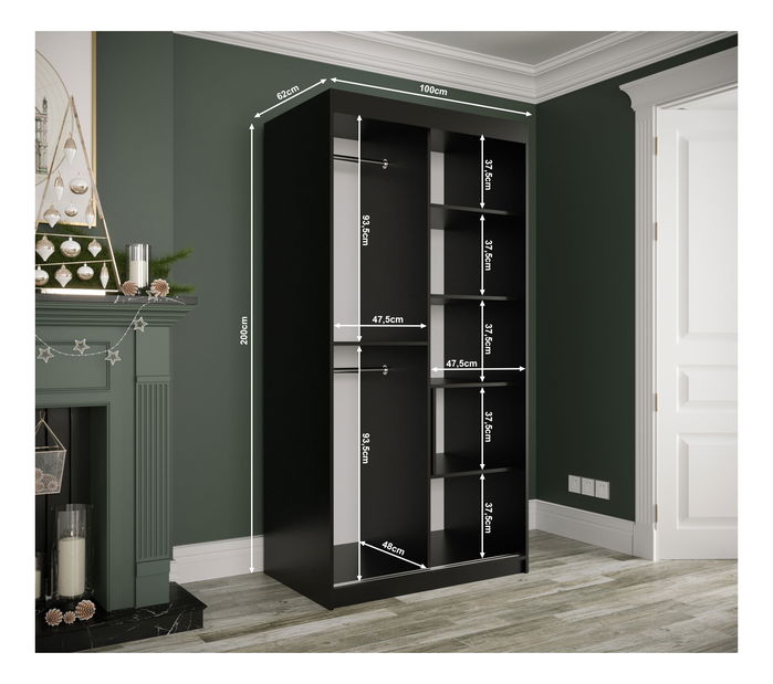 Šatníková skriňa 100 cm Marbelo P (matná biela + čierny mramor)