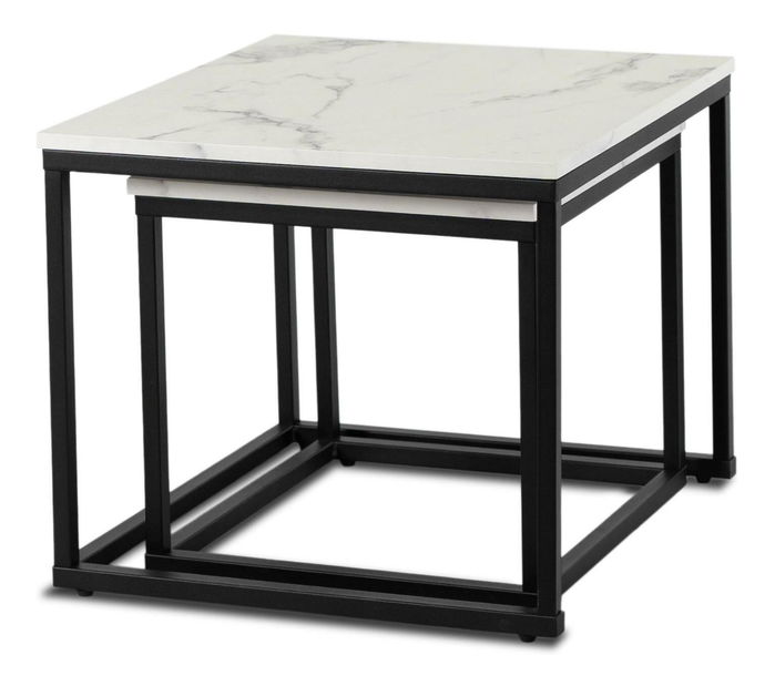 Set 2 măsuțe de cafea Ocupa (marmură alb + negru) 