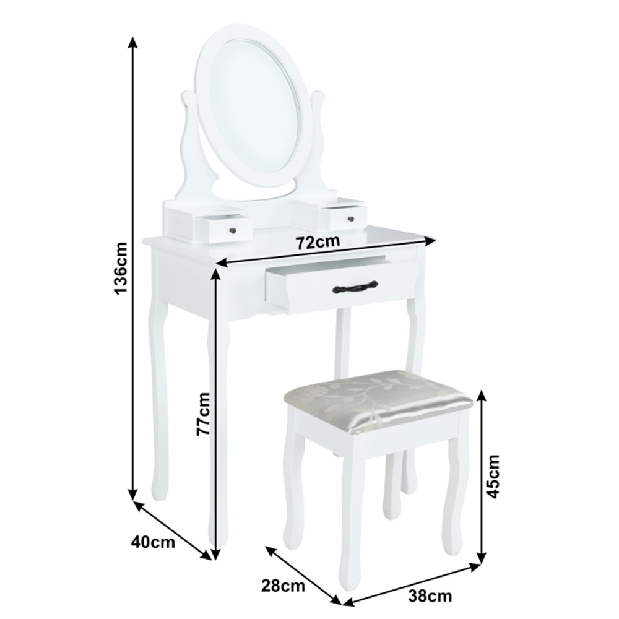 Toaletný stolík s taburetkou Linetik (biela)