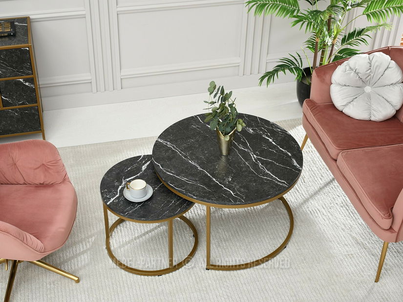 Stolić za kavu Klara (crni mramor + zlatna)