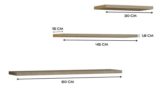 Set 3ks. nástenných políc Tachados 1 (dub sonoma)