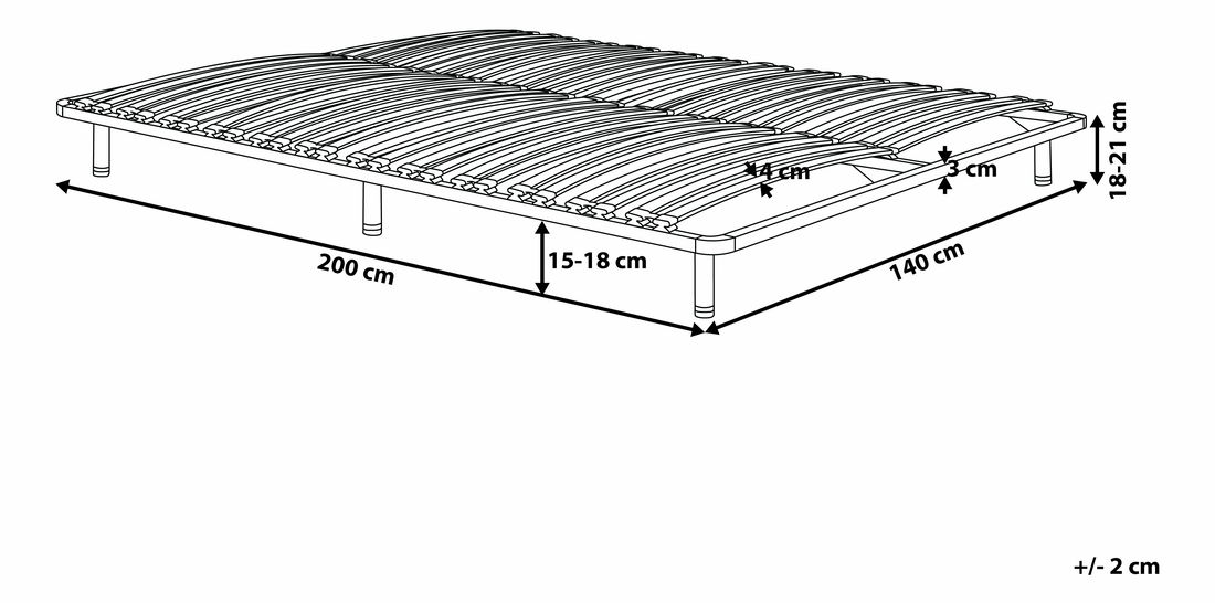 Lamellás ágyrács 200x140 cm Basel (világosszürke)