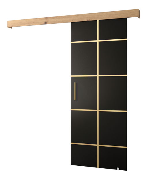 Posuvné dvere 90 cm Sharlene III (čierna matná + dub artisan + zlatá)